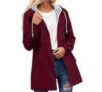 Giacca antipioggia da donna in tinta unita, foderata a righe, leggera, impermeabile, softshell, giacca traspirante per primavera, autunno, giacca con cappuccio e zip