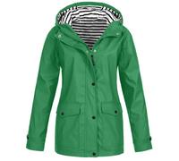 Giacca antipioggia da donna, leggera, lunga, con cappuccio, impermeabile, per attività all'aperto, viaggi, escursionismo, giacca a vento, Verde, L