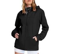Giacca antipioggia da donna, lunga, con cappuccio, giacca a vento, regolabile, da viaggio, con tasche, Nero , 3XL