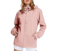 Giacca antipioggia da donna, lunga, con cappuccio, giacca a vento, regolabile, da viaggio, con tasche, rosa, XXL