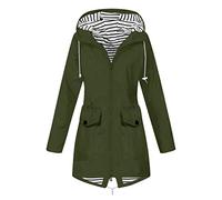 Giacca antipioggia da donna, lunga, leggera, impermeabile, giacca a vento, per escursionismo, viaggi, con cappuccio, trench, 1D-Verde, XXL