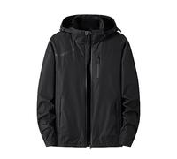 Giacca antipioggia da uomo, impermeabile, traspirante, softshell da uomo, taglia 3 pezzi, giacca impermeabile con cappuccio, vestibilità normale, antivento, per le mezze stagioni, basic, Nero , 3XL