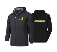 Giacca antipioggia da uomo per Bruce Lee Giacca antivento impermeabile con cerniera intera impermeabile da lavoro per attività all'aperto da corsa ciclismo pesca con tasca,black-x_l