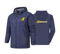 Giacca antipioggia da uomo per Bruce Lee Giacca antivento impermeabile con cerniera intera impermeabile da lavoro per attività all'aperto da corsa ciclismo pesca con tasca, navy-m