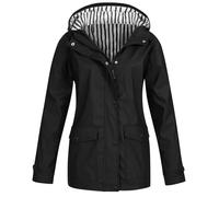 Giacca Antipioggia Donna Impermeabile Elegante Leger Parka Con Cappuccio Tasche Inverno Caldo Estate Trench Antivento Running Capispalla Escursionismo Sport Cappotti Tinta unita, 01#Nero, 5XL