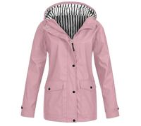 Giacca Antipioggia Donna Impermeabile Elegante Leger Parka Con Cappuccio Tasche Inverno Caldo Estate Trench Antivento Running Capispalla Escursionismo Sport Cappotti Tinta unita, 01#Rosa, L