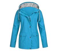 Giacca Antipioggia Donna Trench Donna - Antivento Impermeabile con Cappuccio Leggera Cerata Antipioggia Jacket Giubbino Elegante Outdoor Trekking Autunno Rain Coat Cielo Blu XXL