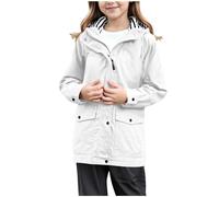 Giacca antipioggia per ragazze, leggera, impermeabile, foderata a righe, trench con cappuccio, giacca a vento per bambini, ripiegabile, da viaggio, escursionismo, con tasca, bianco, 3-4 Years