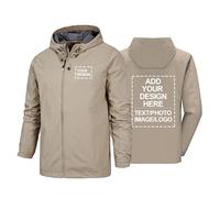 Giacca antipioggia personalizzata con logo e testo, giacca a vento da uomo, con cappuccio, softshell, impermeabile, regalo per ciclismo, escursionismo e campeggio, khaki-m