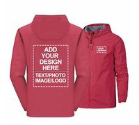 Giacca antipioggia personalizzata da uomo softshell con cerniera completa giacca a vento con logo e testo personalizzati felpa con cappuccio top da lavoro personalizzati, red-l