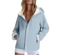 Giacca antivento da donna con cappuccio per attività all'aria aperta, cerniera completa, polsini regolabili, cappotto da alpinismo, 1A-Azzurro, XXL