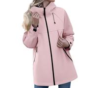 Giacca Antivento da Donna Lungo Viaggio Giacca Antivento Impermeabile Traspirante Con Cerniera Antivento Trench Leggero Giacche Lunghe Con Tasche Campeggio Cappotto Pioggia Per Moto Montagna, Rosa