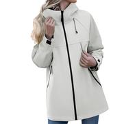 Giacca Antivento da Donna Lungo Viaggio Giacca Antivento Impermeabile Traspirante Con Cerniera Antivento Trench Leggero Giacche Lunghe Con Tasche Campeggio Cappotto Pioggia Per Moto Montagna, beige