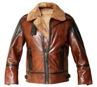 Giacca aviatore uomo B3 bomber marrone invecchiato vera pelle di pecora shear...
