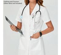 Giacca bianca con collo a bavero, maniche corte e tasche multiple, giacca da lavoro alla moda per laboratorio, centro maternità, pendolarismo in primavera L,M,S,XL,XS,XXLPianteTessuto intrecciato
