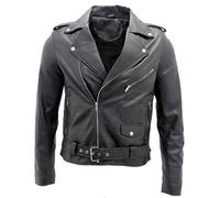 Giacca Biker Casual Retro Nera Da Uomo In Pelle 100% Nappa