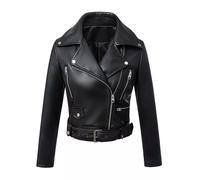 Giacca Biker Donna Pelle Sintetica Slim Fit Con Zip Cintura Chiodo Nero BKR91