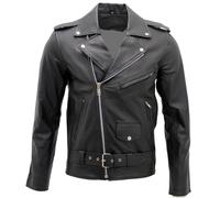 Giacca Biker In Pelle Nera Casual Brando Elegante Da Uomo