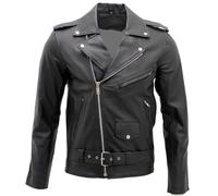 Giacca Biker In Pelle Nera Casual Uomo Infinity Con Chiusura Zip
