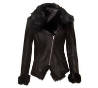 Giacca Biker In Pelle Shearling Nera Da Donna In Toscana Merino