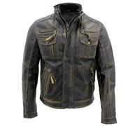 Giacca Biker Vintage Nera Calda In Pelle 100% Distressed