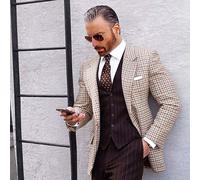 Giacca Blazer A Quadri Marrone Elegante Di Lusso Alla Moda Designer Per Feste