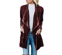 Giacca Blazer a Vento da Donna Cappotto Giacca in Velluto Cappotto da Ufficio Solido Scialle Collare Velluto Blazer,Vino Rosso,M