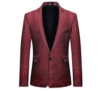 Giacca Blazer Casual Uomo Cappotto autunnale e invernale da uomo stampato collo Rabattu Cappotto a Maniche Lunghe Vestito casual Cappotto Pulsante Tasca Cappotto, Vino, M, Giubbotto