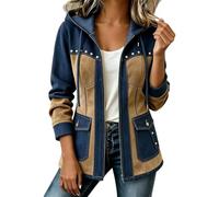 Giacca blazer da donna con zip e cappuccio a maniche lunghe trench coat | Blazer a blocchi di colore Raccogliere capispalla caldi casual con tasche antivento cappotti con cappuccio per autunno