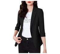 Giacca Blazer da donna, giacca estiva elegante, manica lunga con apertura frontale elegante classici business Blazers classici design party festival tinta unita ospite tuta giacche, Nero , L