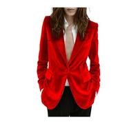 Giacca blazer da donna in velluto con un bottone, giacca calda per inverno autunno primavera lavoro ufficio, Rosso, XS