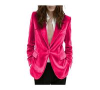 Giacca blazer da donna in velluto con un bottone, giacca calda per inverno autunno primavera lavoro ufficio, Rosso rosato, XS