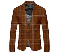 Giacca blazer, da uomo, a quadretti, per il tempo libero, sportiva, vintage, a righe, da uomo, per affari, tutti i giorni con bottoni, sportivi, cachi, 3XL