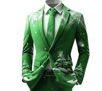 Giacca Blazer Natalizia da Uomo Abito Formale Slim Fit per le Feste di Natale Giacca Leggera a Maniche Lunghe con Revers Pattina e Collo con Revers Outfit per Matrimoni Feste(A Verde,4XL)