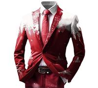 Giacca Blazer Natalizia da Uomo Abito Formale Slim Fit per le Feste di Natale Giacca Leggera a Maniche Lunghe con Revers Pattina e Collo con Revers Outfit per Matrimoni Feste(D Rosso,S)