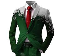Giacca Blazer Natalizia da Uomo Abito Formale Slim Fit per le Feste di Natale Giacca Leggera a Maniche Lunghe con Revers Pattina e Collo con Revers Outfit per Matrimoni Feste(C Verde,5XL)