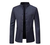 Giacca Blazer Uomo Vintage Colletto Cinese Elegante Formale Giacca Abito Abbottonato Giacca Abito Nonno Slim Fit Solido Blazer Casual Elegante Formale Giacca Blu Navy XXL