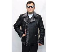 Giacca Bomber Aviatore In Vera Pelle Di Pecora Nera Per Uomo S-6XL