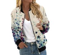 Giacca bomber casual da donna, leggera, a maniche lunghe, antivento, per primavera e autunno, con tasche, 1D-Blu, S