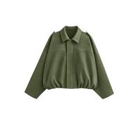 Giacca Bomber Corta da Donna in Simil Camoscio per la Mezza Stagione | Giubbotto Donna Tocco Morbido Revers Mostrine sulle Spalle Maniche a Pipistrello Fondo a Palloncino
