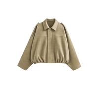 Giacca Bomber Corta da Donna in Simil Camoscio per la Mezza Stagione | Giubbotto Donna Tocco Morbido Revers Mostrine sulle Spalle Maniche a Pipistrello Fondo a Palloncino