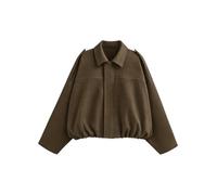 Giacca Bomber Corta da Donna in Simil Camoscio per la Mezza Stagione | Giubbotto Donna Tocco Morbido Revers Mostrine sulle Spalle Maniche a Pipistrello Fondo a Palloncino