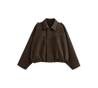 Giacca Bomber Corta da Donna in Simil Camoscio per la Mezza Stagione | Giubbotto Donna Tocco Morbido Revers Mostrine sulle Spalle Maniche a Pipistrello Fondo a Palloncino