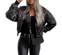 Giacca bomber da donna alla moda, trapuntata a rombi, casual, leggera, corta, con cerniera, calda, con tasche