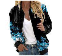 Giacca Bomber da Donna,Antivento Outwear Casual Colletto Alto Autunno Classico Leggera Cappotto Maniche Lunghe Jacket Ricamo Motociclista per Il Tempo Libero