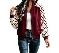 Giacca bomber da donna con cerniera corta cappotto da baseball a pois | Breve Bomber Giubbotto Stand Collare Cerniera Soprabito Oversize Casual Capispalla Con Tasche Per Autunno Inverno Street Wear