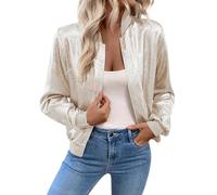 Giacca bomber da donna con cerniera metallica, a maniche lunghe, leggera, cachi, 5XL
