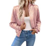 Giacca bomber da donna con cerniera metallica, a maniche lunghe, leggera, rosa, 4XL