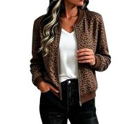 Giacca bomber da donna con stampa leopardata corta con cerniera a maniche | Leopard Giacche Moto Full Zip Manica Lunga Tasca Cappotto Casual Leggero Capispalla Per Autunno Inverno Street Party Wear