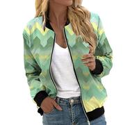 Giacca bomber da donna, corta, multicolore, con chiusura lampo, a maniche lunghe, leggera, vestibilità larga, alla moda, per l'autunno, per il tempo libero, per l'aviatore, per l'autunno, per il tempo